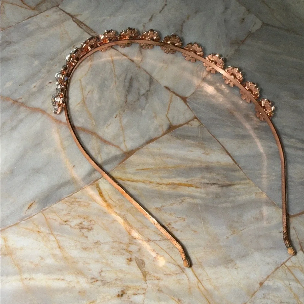 Rose‎ Gold Crystal Flower Headband Bridal Prom Floral Hair Accessory